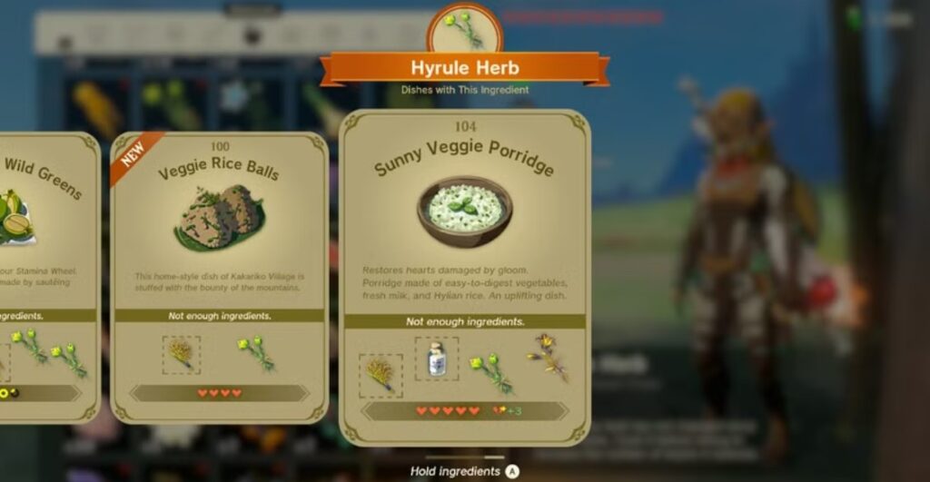 recipe cards in The Legend of Zelda Tears of the Kingdom